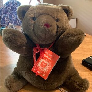 Plush Brown Teddy Bear with Red Ribbon